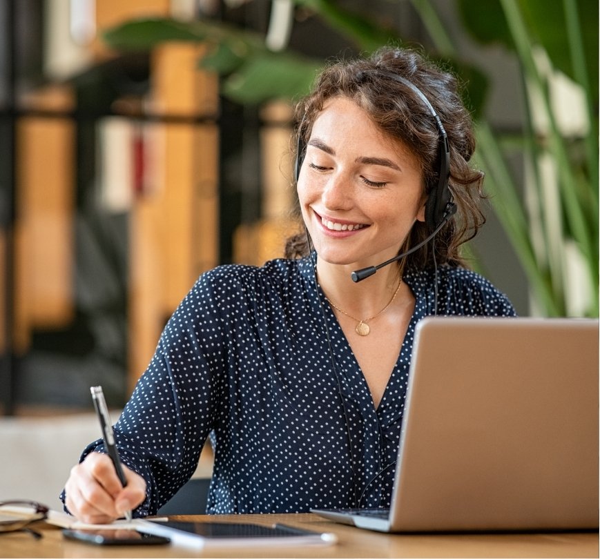Customer service representative smiling